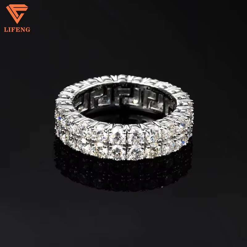 2024 Wholesale Hip Hop Rings Fashion Jewelry Custom 925 Sterling Silver Two Rows Iced Out Rings With Moissnaites Wedding Rings