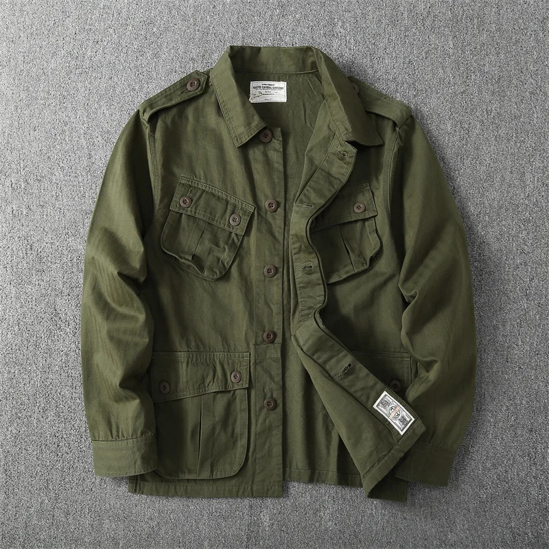 1603# Autumn American Retro Tropical Jungle M65 Jacket Mens Fashion 100% Cotton Washable Multi Pocket Military Cargo 250409