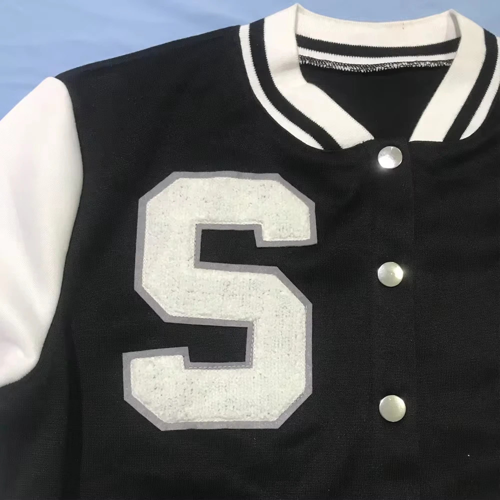 Baseball jacket womens letter printed button Vneck long sleeved red bomber black baseball crop top 250409
