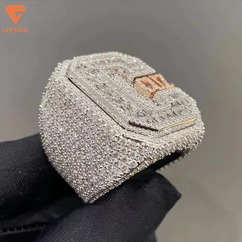 Luxury Custom Ring Baguette Cut Hip Hop Solid 925 Silver Moissanite RIng Iced Out Cross Ring Fine Jewelry
