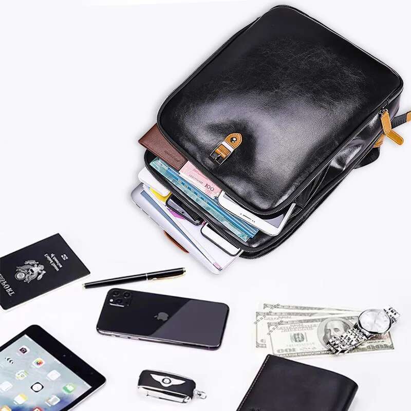 Split Waterproof Business Laptop Backpack Casual Student Schoolbag Leather Men Travel Backpacks New Design