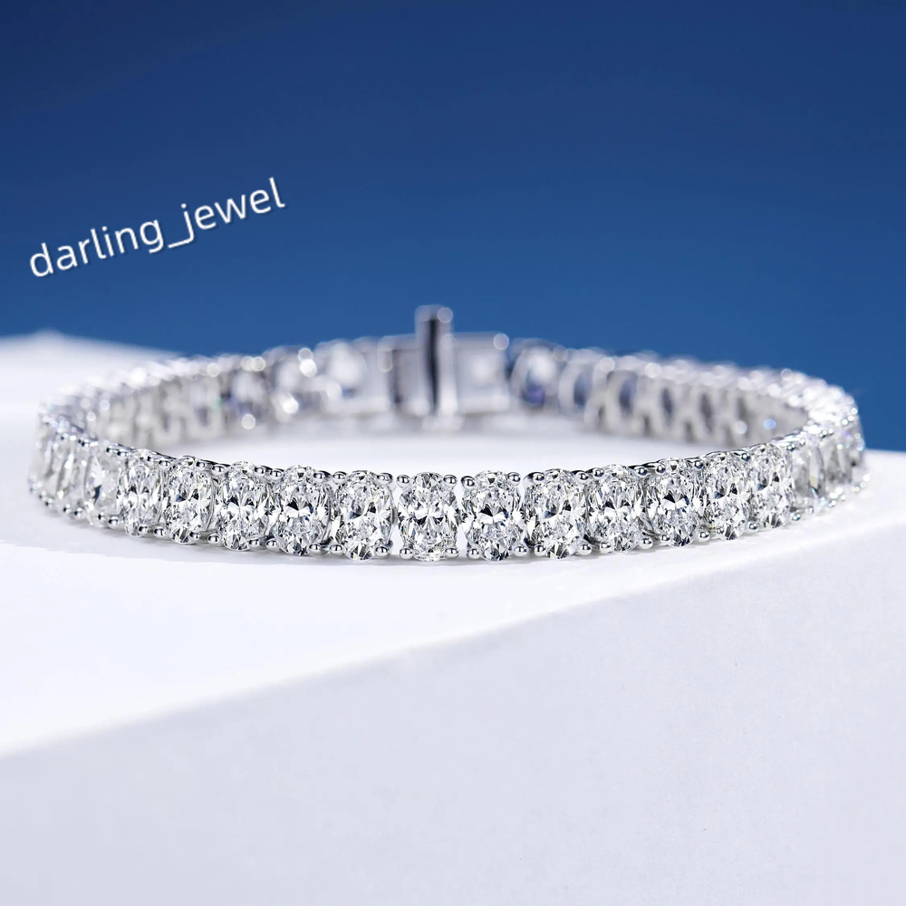 Customized Luxury 925 Silver Lab Grown Diamond Bracelet VVS Lab Created CVD Oval Cut Diamond Tennis Bracelet for Men Womans