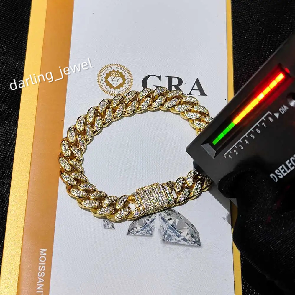 Hight Quality Moissanite Cuban Chain 12MM Iced Out Two Row VVS Diamond Cuban Link Chain Hip Hop Jewelry For Men Women
