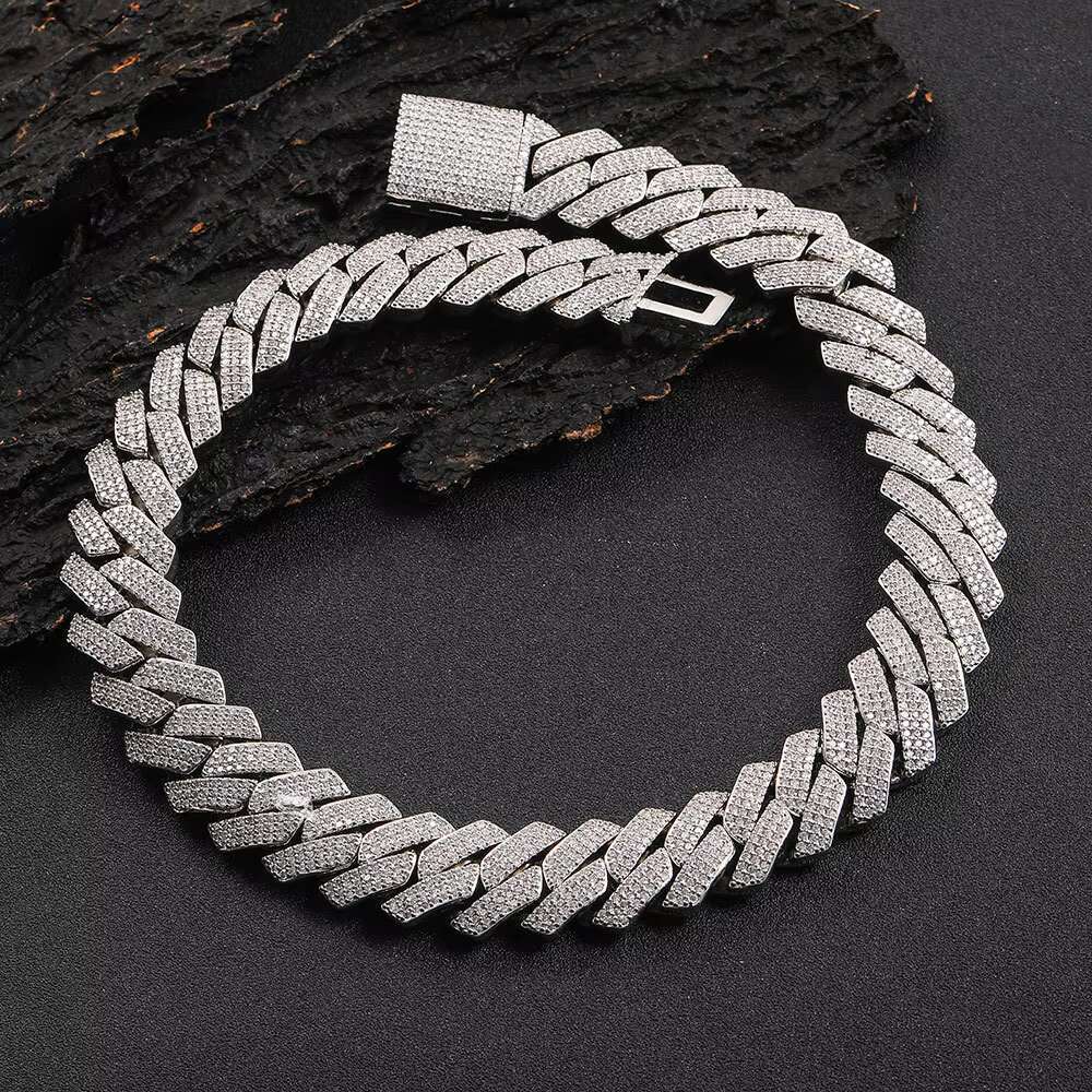 Mens k Gold Sier Plated Bg Miami Cuban Necklace Dia Chain for Men 16MM Iced Out Hip Hop Jewelry