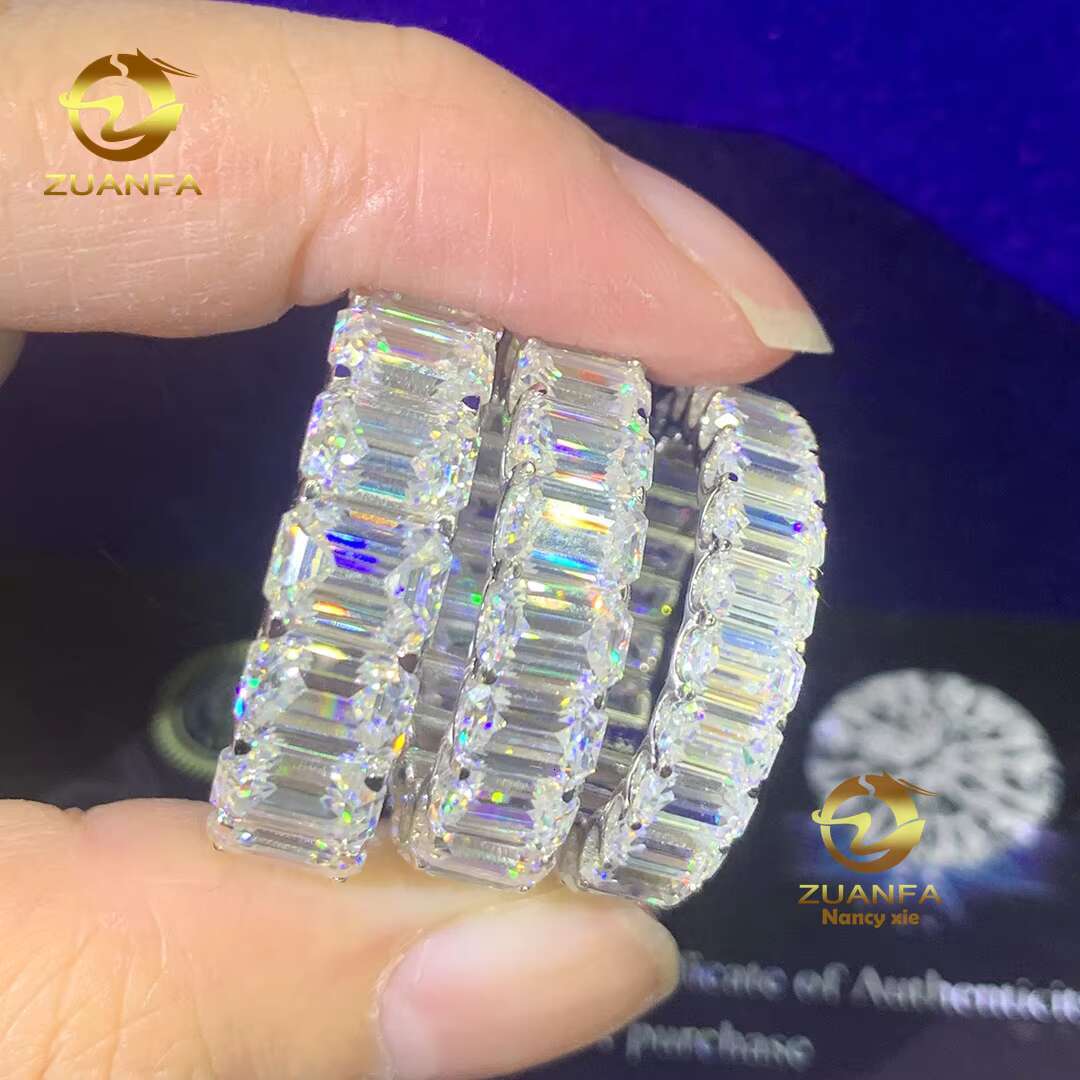 Wholesale 925 Silver Gold Plated Women EMERALD Cut Jewelry Eternity Moissanite Diamond Band Engagement Rings Moissanite