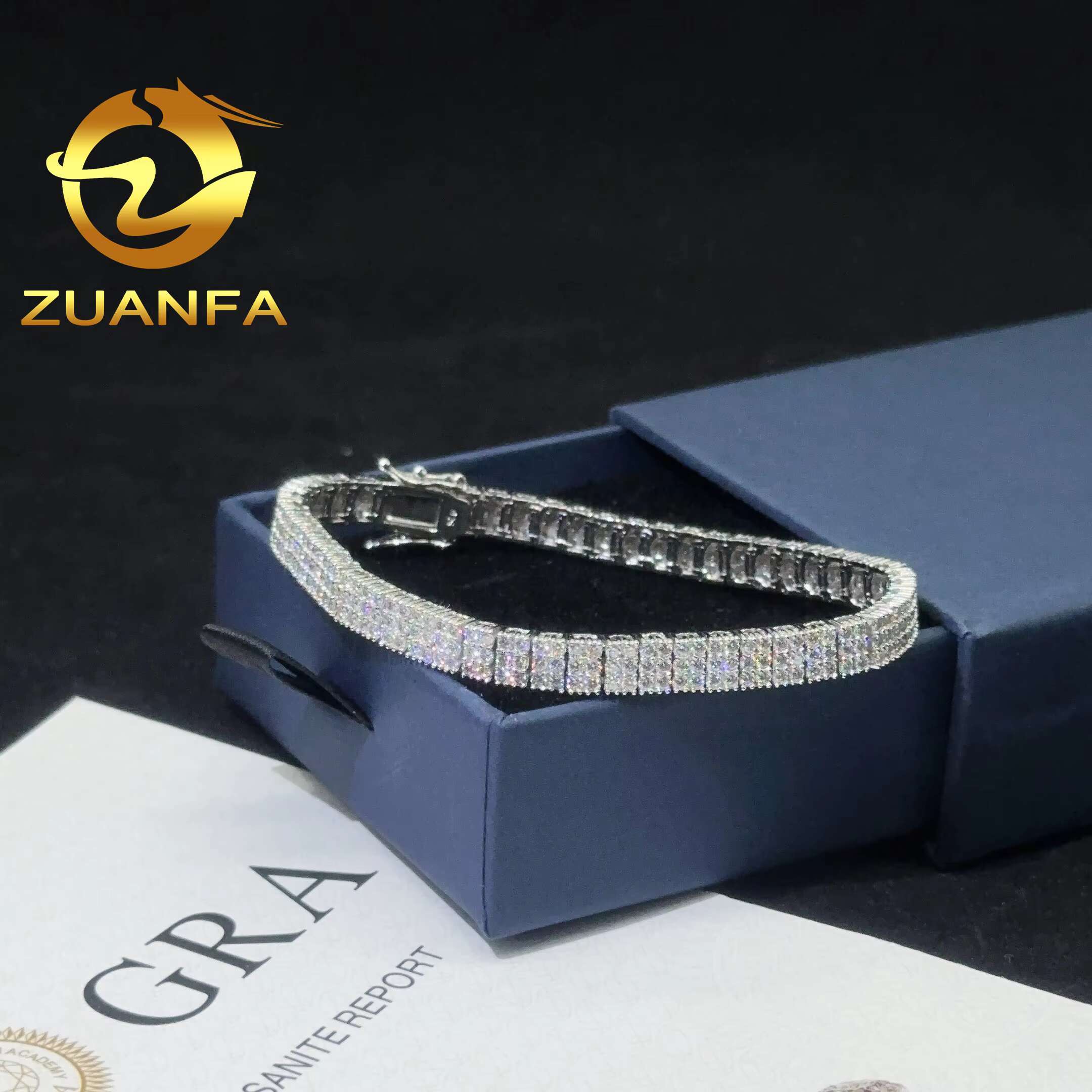 Factory Price 2mm 3Row Moissanite Tennis Necklace Silver 925 Tennis Bracelet Pass Diamond Tester Hip Hop Bracelet Ready Shipping