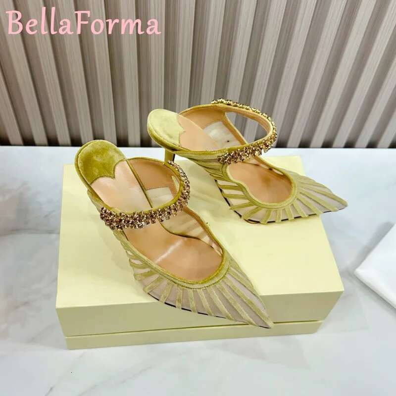 Women's Mesh Chain Rhie High Heels Striped Leopard Veet Ing Translucent Mature Banquet Sgback Slippers
