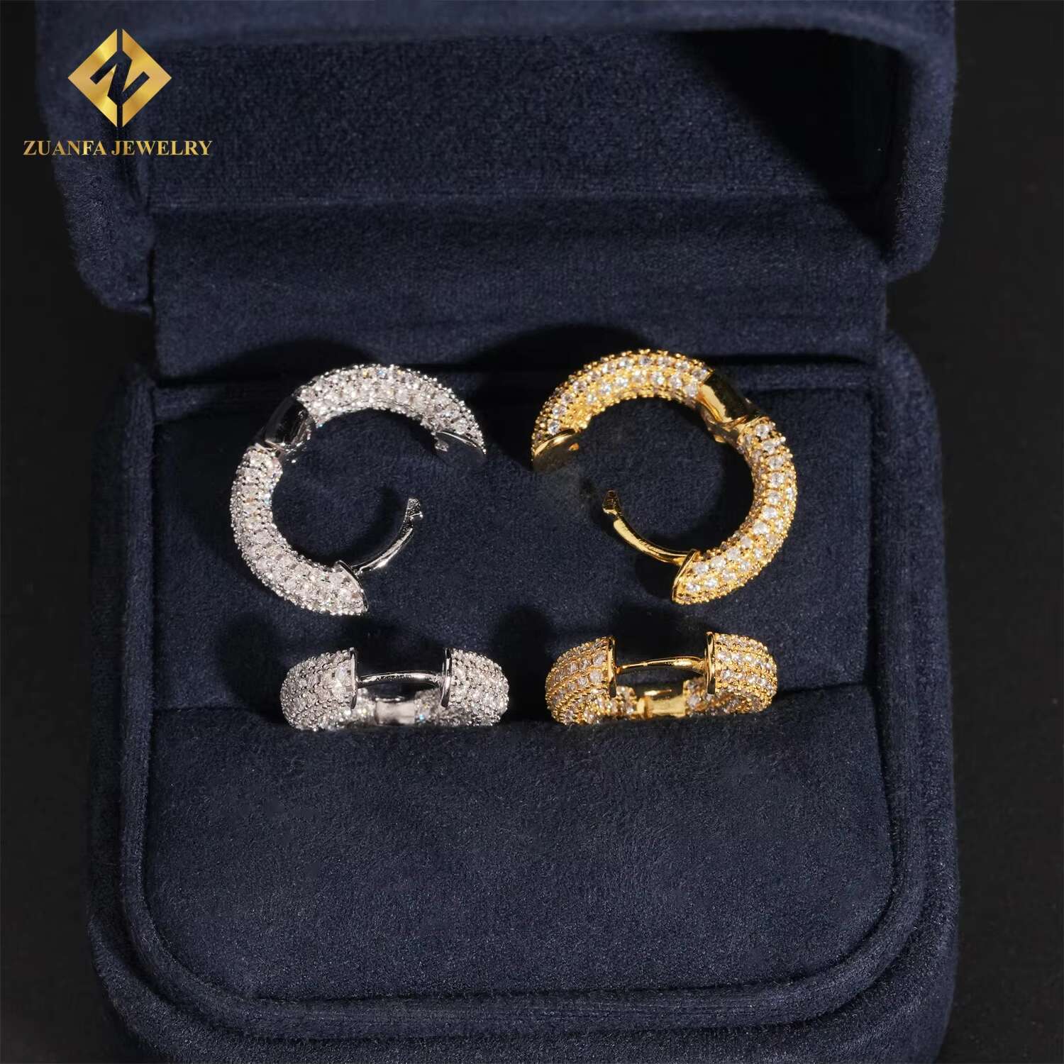 RTS Iced Out 3 Rows VVS Moissanite Diamond Earrings 925 Silver Jewelry Trendy Hip Hop Hoop Earrings Diamonds for Men Women