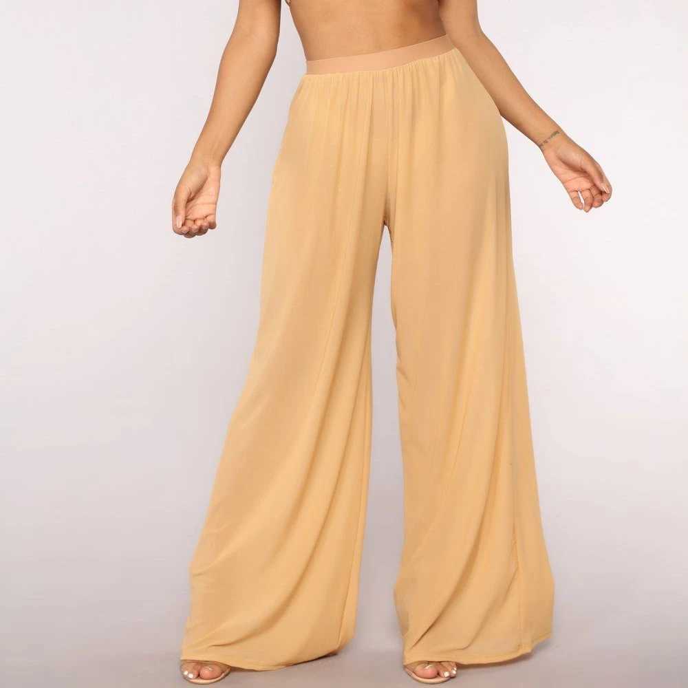 Womens Transparent Bohemian Wide Leg High Waist Trouthers Beach Loose Mesh Transparent Hot PantsXJ250403