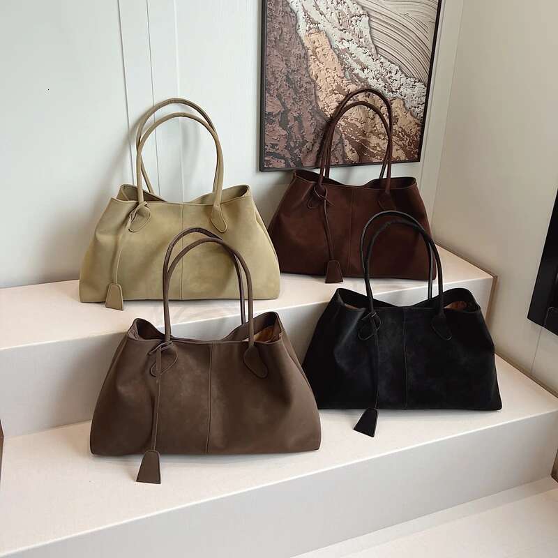 Retro Style Simplicity Nubuck Leather High-Capacity Ladies' Tote Advanced Feeg Commute Versatile The Single Shoulder Bag