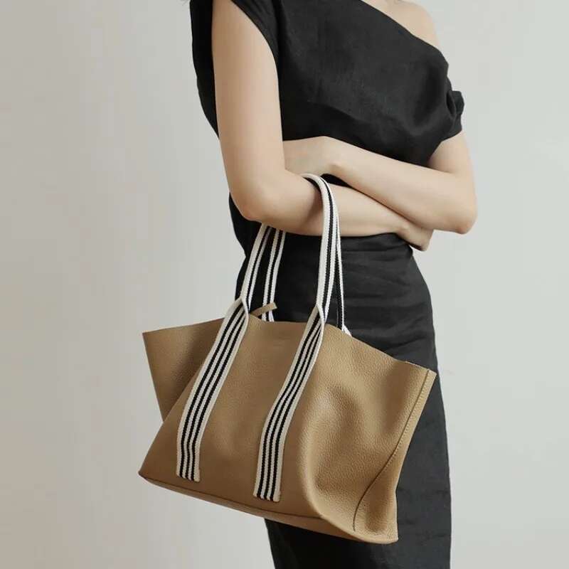 Casual Cowhide Pebbled Soft Leather Handheld Tote Shopping Large Capacity Commuter Bag For Women 2024 Summer New
