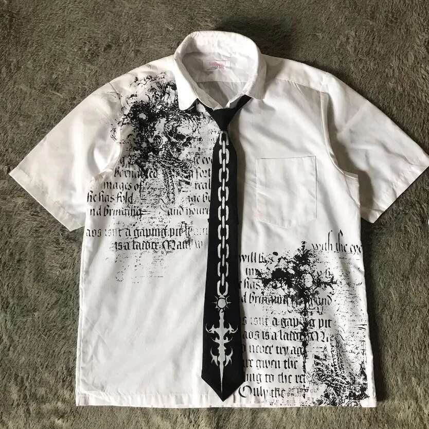 Summer new punk classic black printed short shirt for men y2k retro design college style couple half sleeved T-shirt