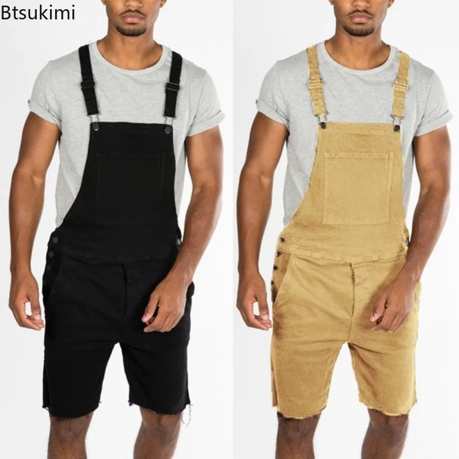 retro casual camisole mens fashion jacket cargo pants solid ultrathin shoulder strap onepiece denim shorts jumpsuit 250409