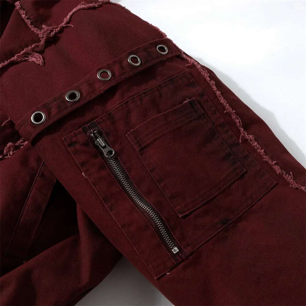 Distressed Spliced Padded Mens Embroidery Winter Thick Hip Hop Streetwear Hooded Long Sleeve Quilted Jacket Men
