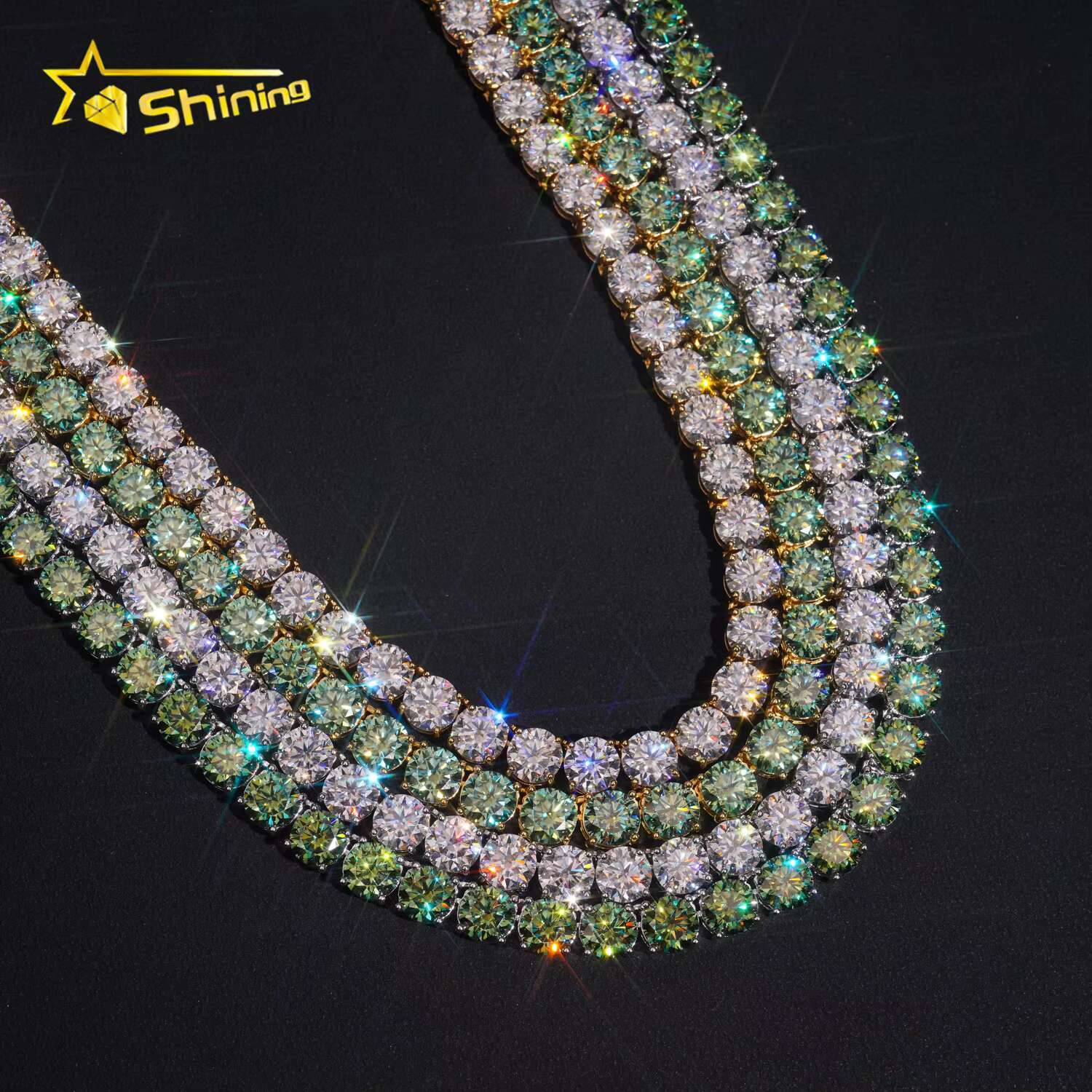 Ready to Ship 6.5mm Green Moissanite Necklace S925 Gold Plated Tennis Chain Fine Jewelry Wholesale Price