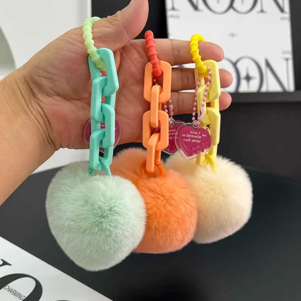 7cm natural fur heart-shaped ball charm keychain womens creative soft bag pendant cute plush toy keychain Valentines Day giftXJ250409