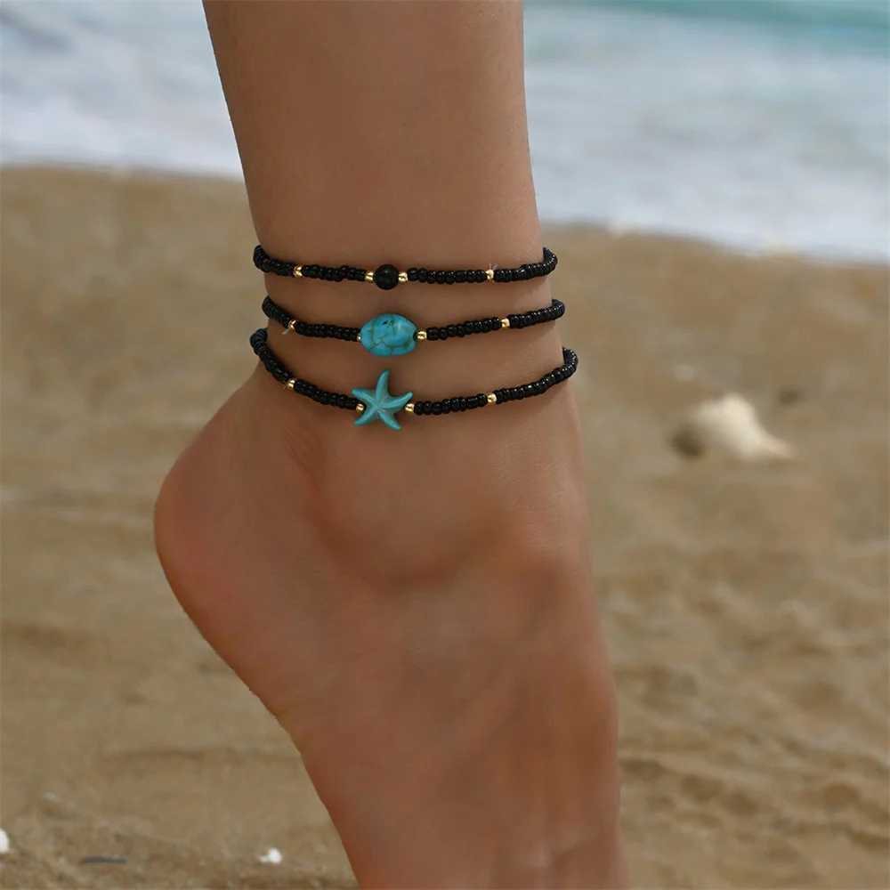 Ocean Theme Starfish Anklet Bracelet Set For Women Boho Beaded Stackable Adjustable Beach Vacation Jewelry Accessories Z250408