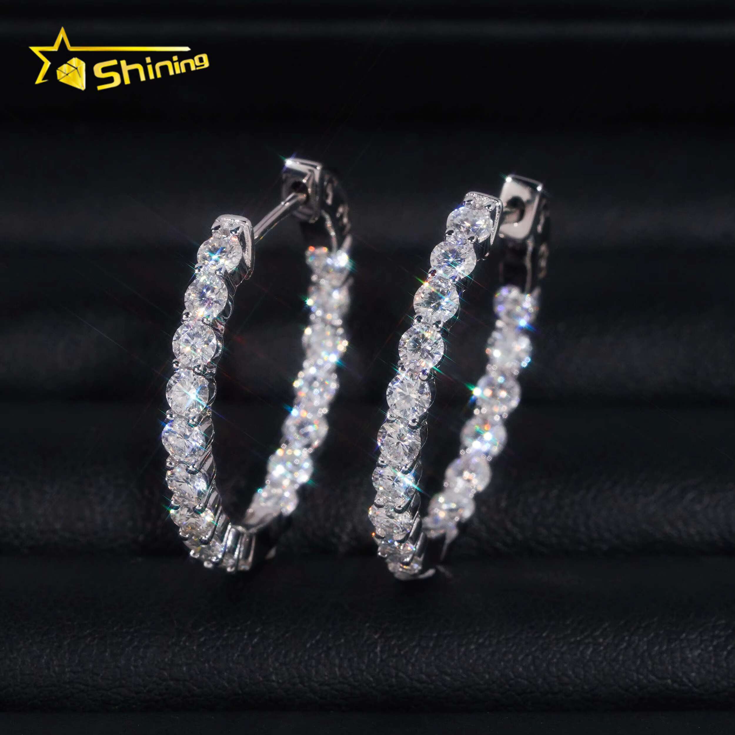 Ready to Ship Hip Hop Jewelry 925 Silver Gold Plated Inner Fully Iced Out Moissanite Stud Earrings Hoop Earrings With GRA