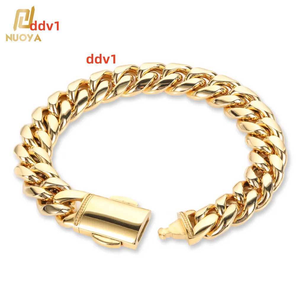 NUOYA Stainless Steel Hip Hop Jewelry Bracelets for Men Gold 18K Gold Plated Pulsera Cubana Bracelet Custom