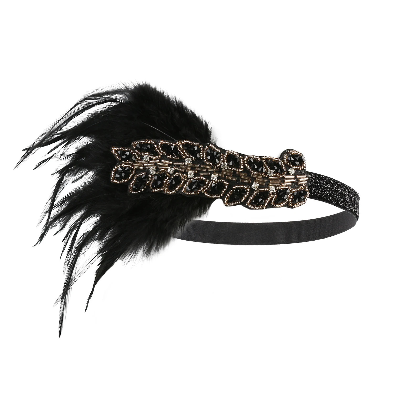 Roaring 20s Black Feather Headband 1920s Flapper Headpiece Women Costume Headwear Great Gatsby Party Hair Accessories 250409