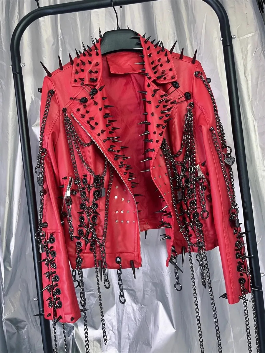 Mauroicardi Spring Autumn Short Retro Red Pu Leather Jacket Womens y ner Punk Style Y2K Clothing Gothic Street 250409