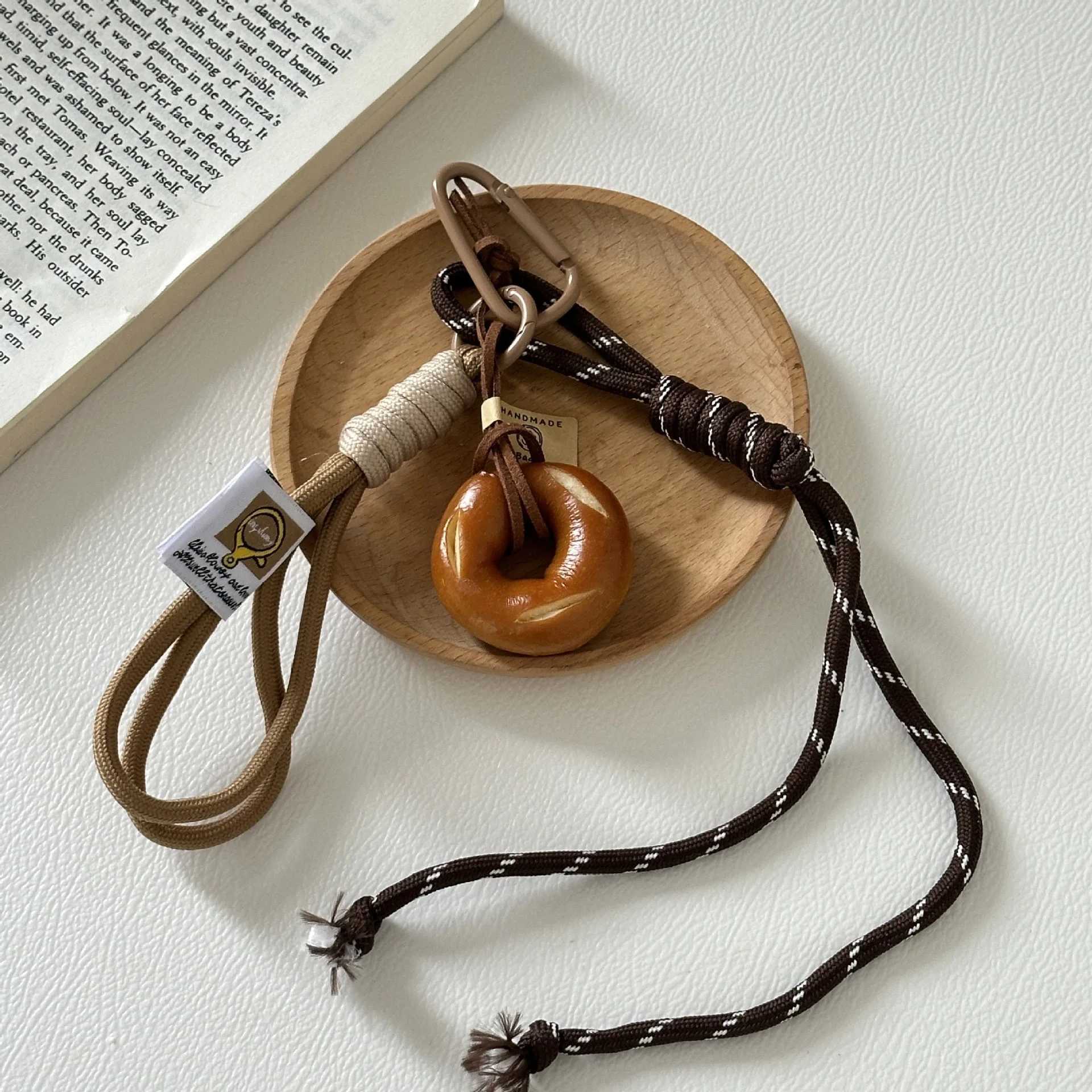 Cute face bread keychain alkaline water surface bag keychain woven rope pendant bag keychain handmade Tren giftXJ250409