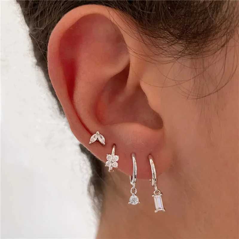2PC Stainless Steel Little Huggies Hoop Earrings For Women Tiny Crystal Zirconia Pendant Cartilage Earrings Piercing Jewelry Z250408