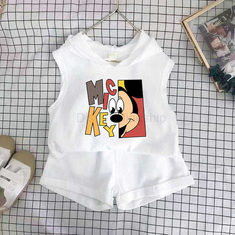 Disney Summer new Korean childrens wear mens and womens vest and Shorts Set Baby Childrens summer dress foreign style two-piece setXJ250409