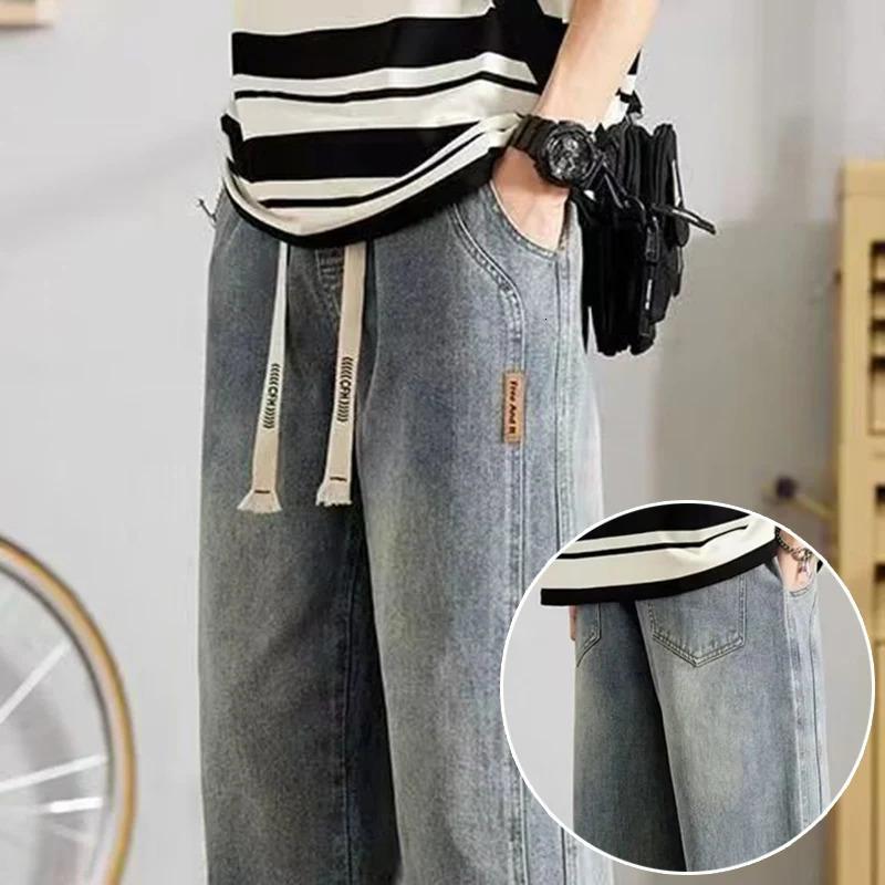 Spring and autumn selling mens fashionable sports and casual jeans loose long leg streetwear Trouser classic elastic waist jeans 250408