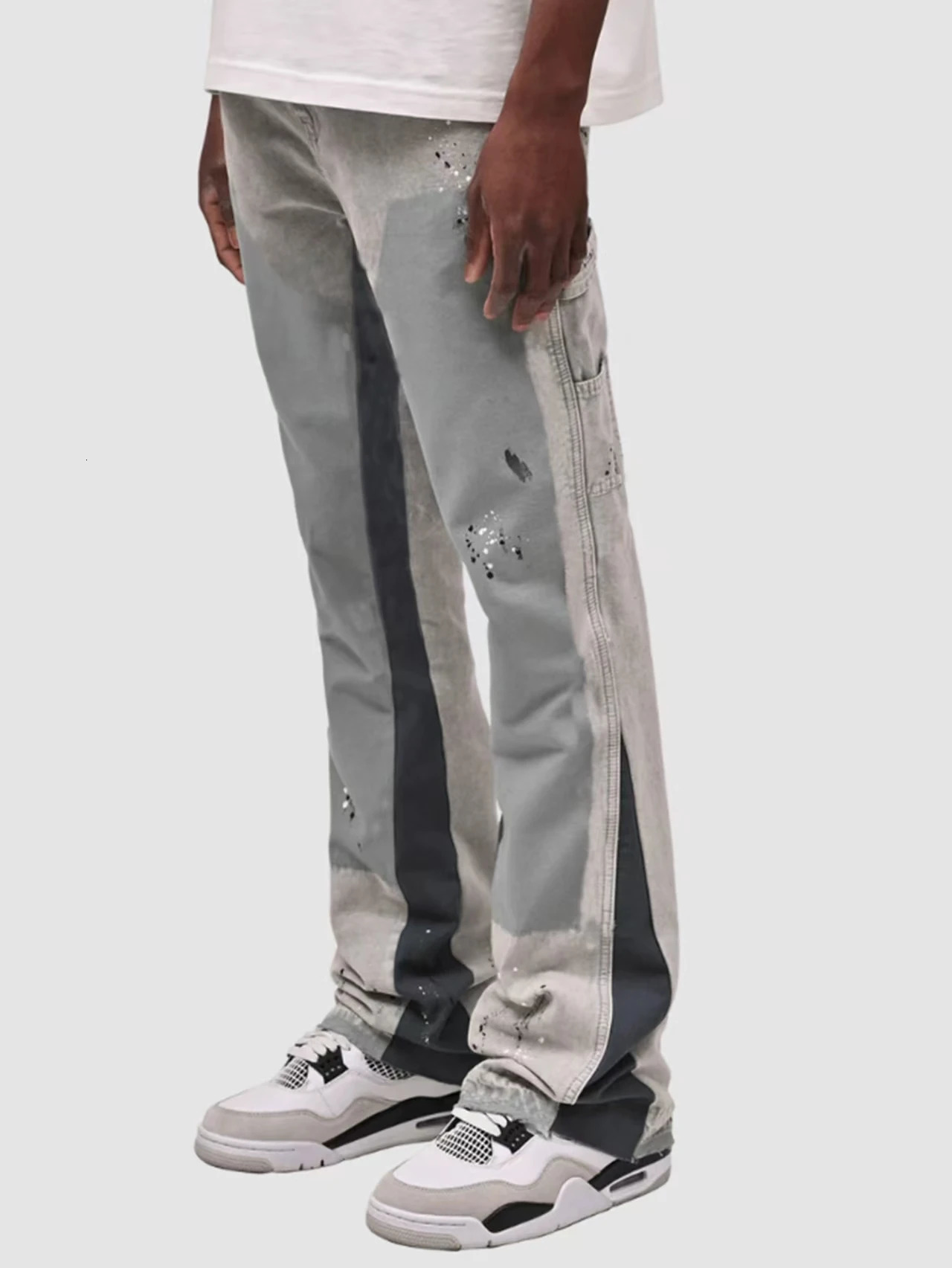 Mens Punk High Street Raw-Edge Skinny Jeans with Micro Trumpet Detail | Y2K Low-Rise Stretch Floor-Length Biker Rock Pants 2025 250408