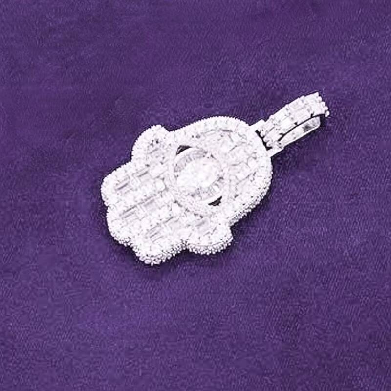 Hip Hop GRA Bling VVS Moissanite 925 Sterling Silver Pass Diamond Tester Baguette Fatima Lucky Hamsa Hand Pendant for Men