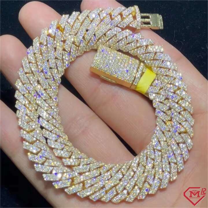 Iced Out Cuban Chain 10mm Hiphop 925 Sterling Silver Sparkling Pass Diamond Test Moissanite Cuban Link Chain