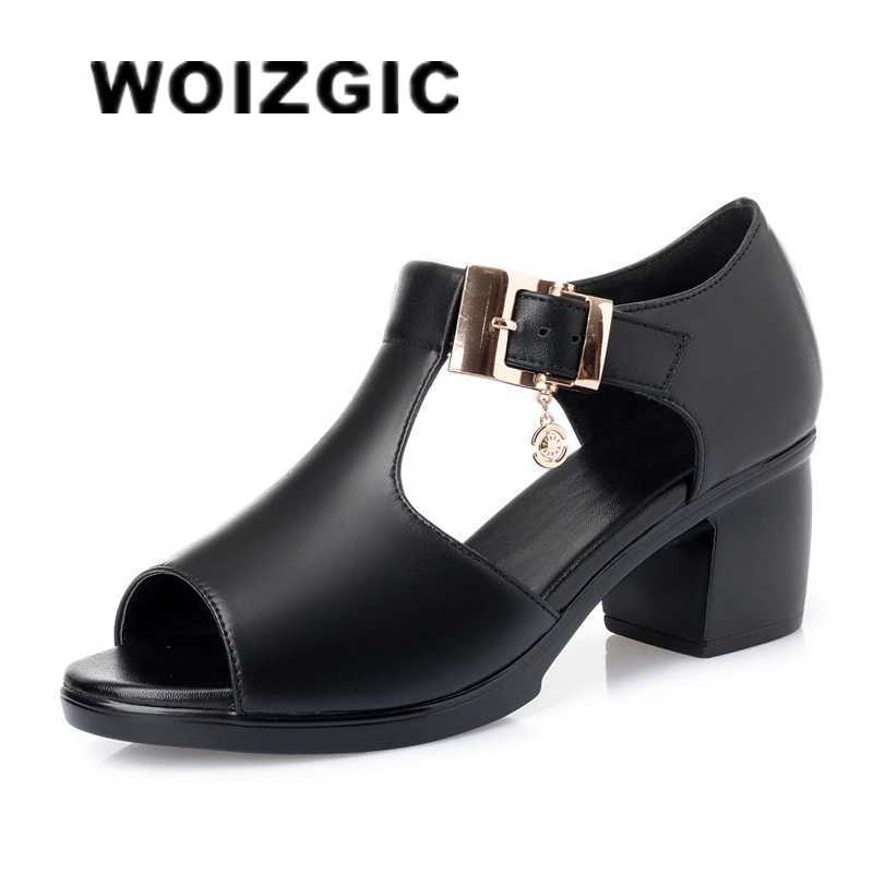New Arrival WOIZGIC Women Ladies Mother Female PU Sandals Platform Summer Cool Beach High Heel Peep-toe Casual Outside Bling Duckle Strap T250409