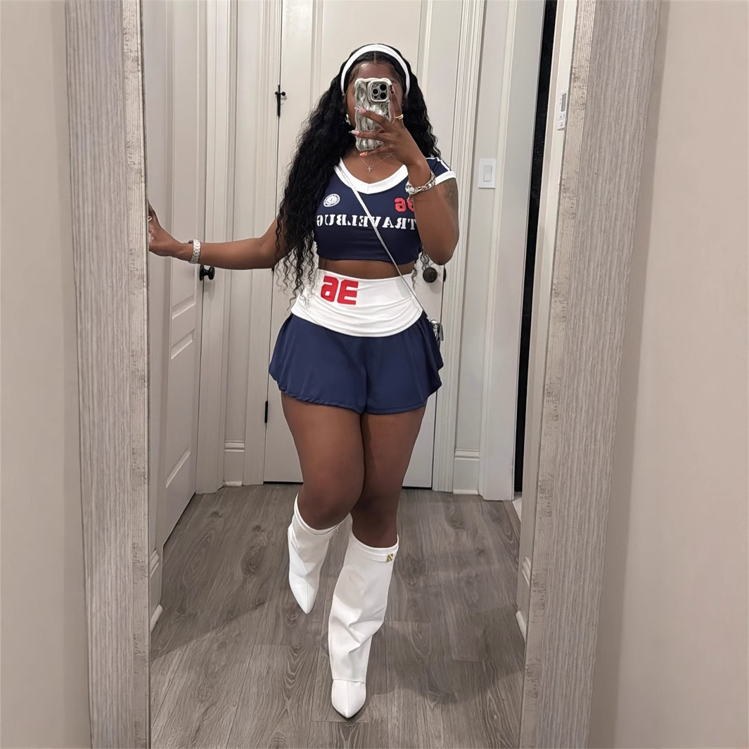 2025S Designer S Summer American Hot Girl Letter Printed Color Contrasting Strap Waist Short Skirt Set For Women