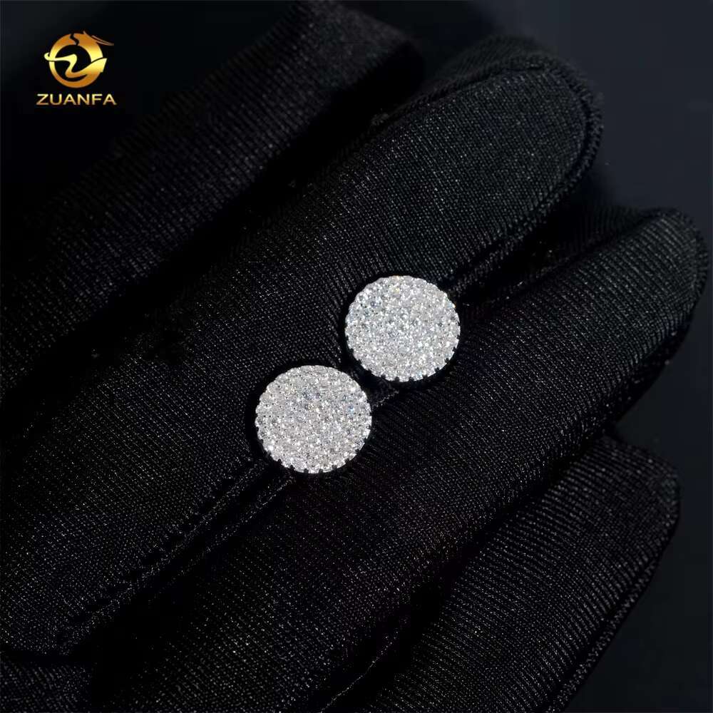 New Arrivals Round Shape Earring Iced Lab Diamond 925 Silver Hip Hop Moissanite Stud Earrings
