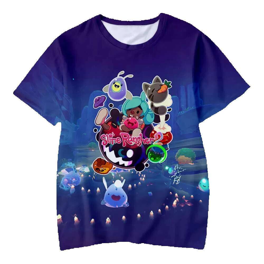 Men's and women's short sleeved T-shirts, casual fashion, 3D cartoon print, Slime Rancher