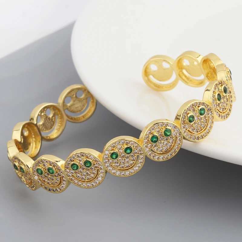 New Simple Smile Bracelet Copper Gold Plated Cubic Zirconia Round Smile Cuff Bracelet Wens Classic Party GiftC250408