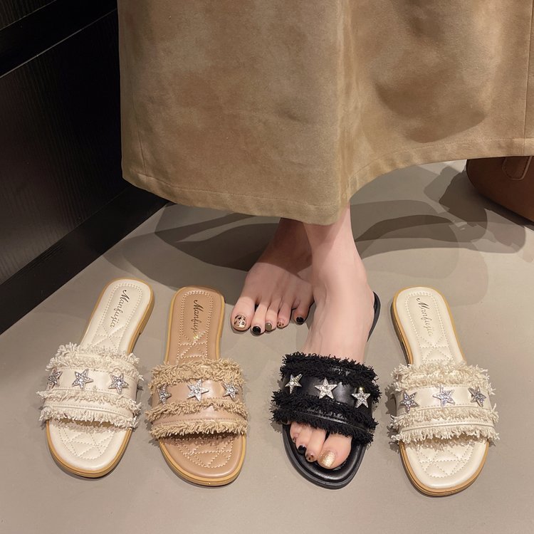 Women's 2025 Summer flip-flops Square heels Low heels rubber casual Everything Stars flat sandals beach shoes