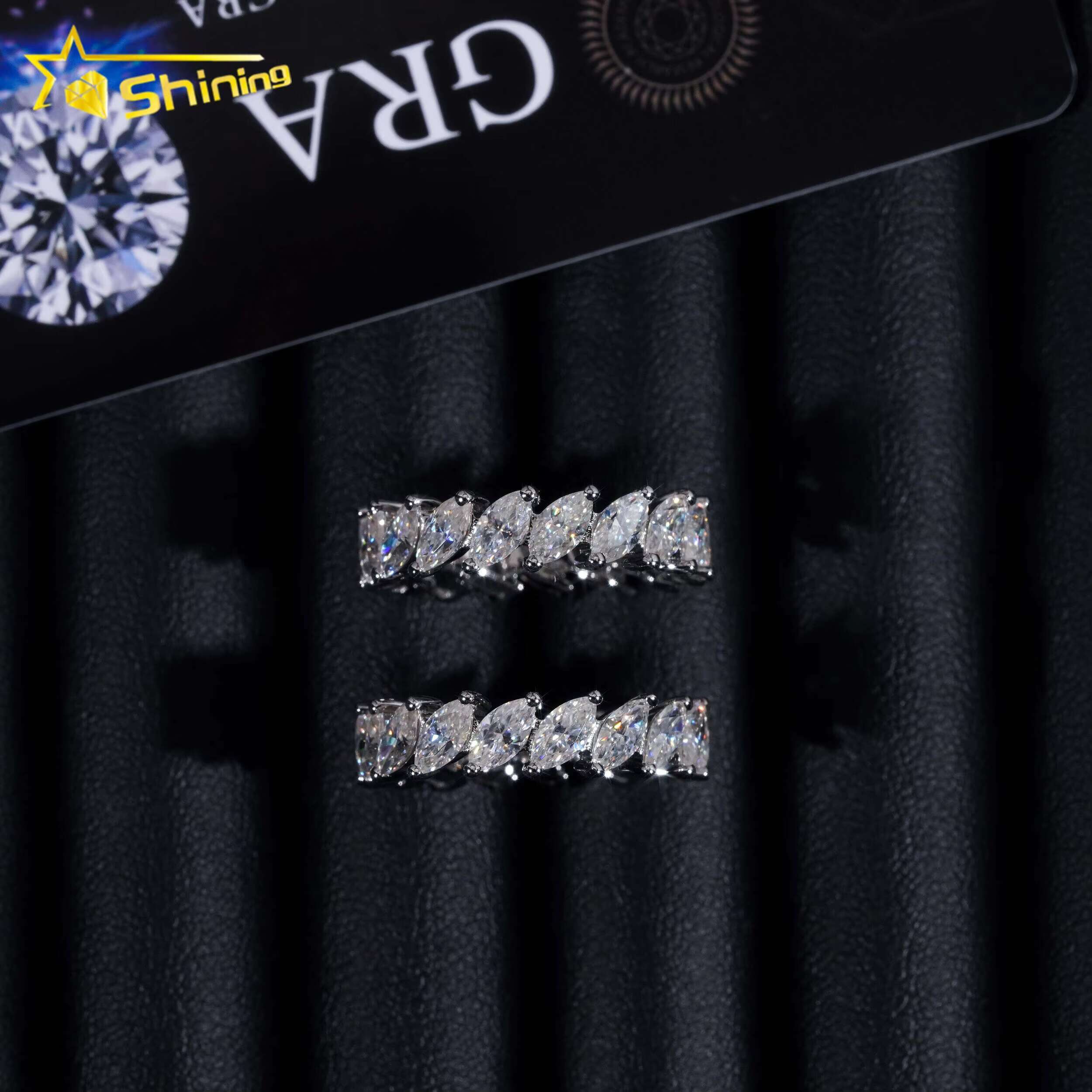 Stocks GRA Certificate 925 Sterling Silver Gold Plated Hip Hop Jewelry Luxury Diamond Moissanite Band Ring Eternity Rings