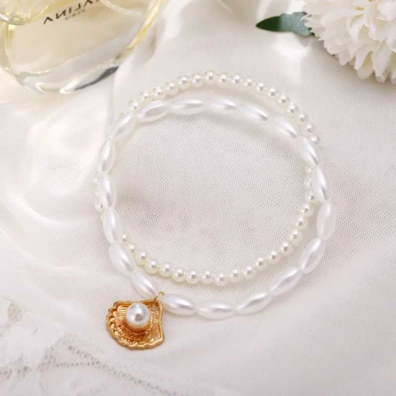 2pcs Set Creative Fashion Pearl Beaded Shell Anklet for Women Charm Retro Scallop Summer Beach Foot Accessories Jewelry Gift Z250408