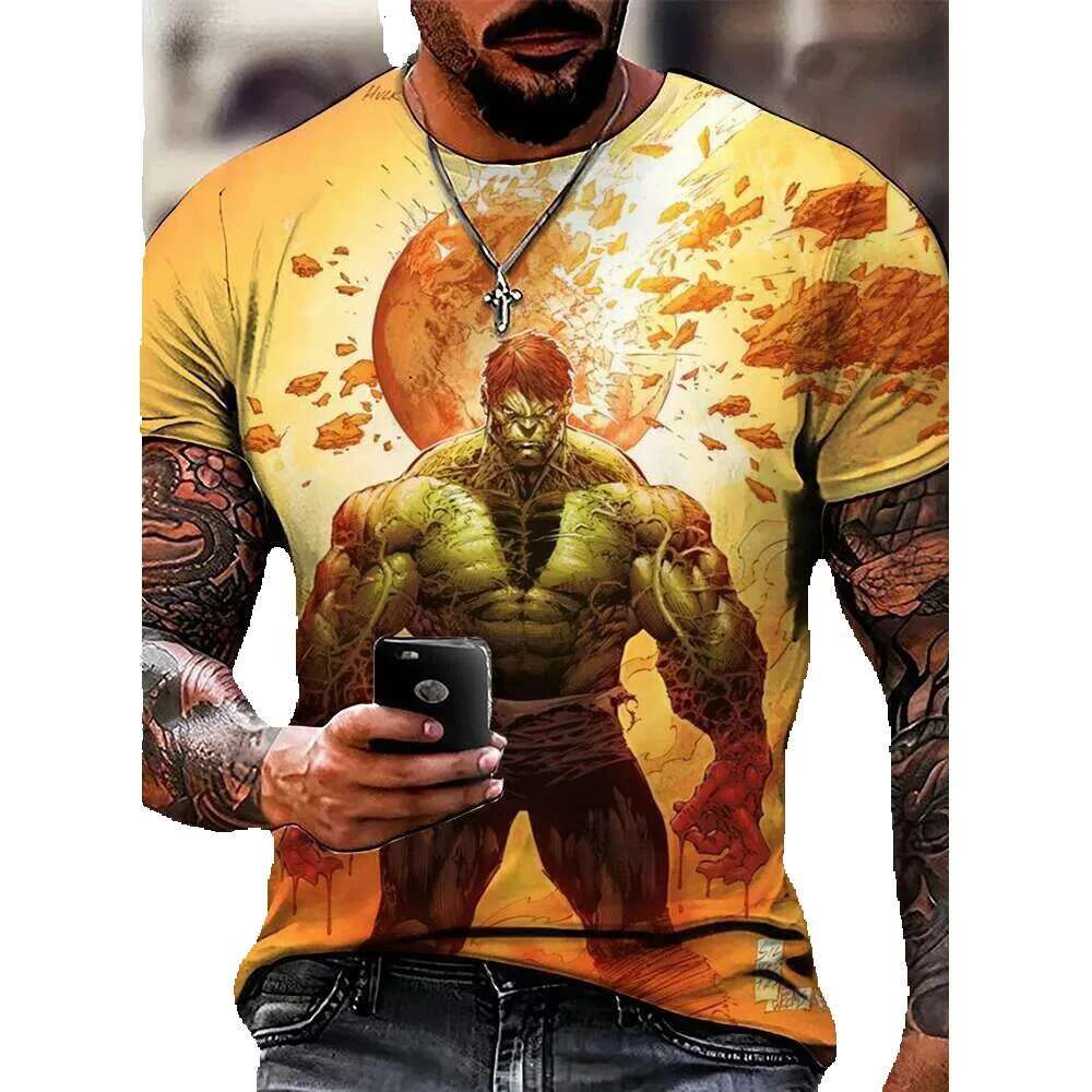Hulk printed men's summer polyester round neck loose short sleeved street clothing oversized casual top T-shirt