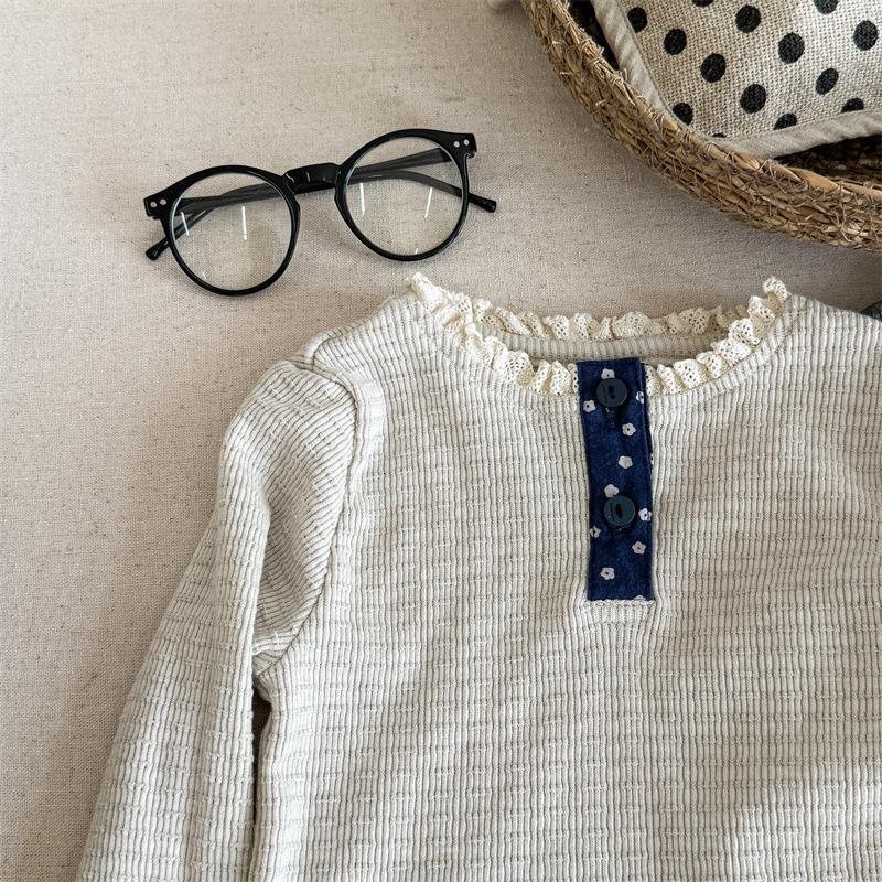 Ddmyshoesvip Solid Color Skin Friendly Korean Girl Baby Lace Round Neck Base Shirt Children S Versatile Long Sleeved T Shirt