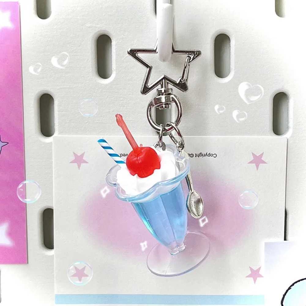 Cute cream star key chain mobile phone shell simulation food fruit peel cake cup key chain bag pendant girl giftXJ250409