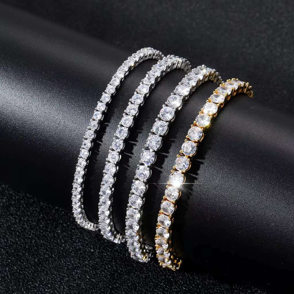 BES 3mm 4mm 5mm 6mm Jewelry Diamond Choker Necklace 18k Gold Plated Iced Out CZ Hiphop Spring Clasp Moissanite Tennis Chain Men