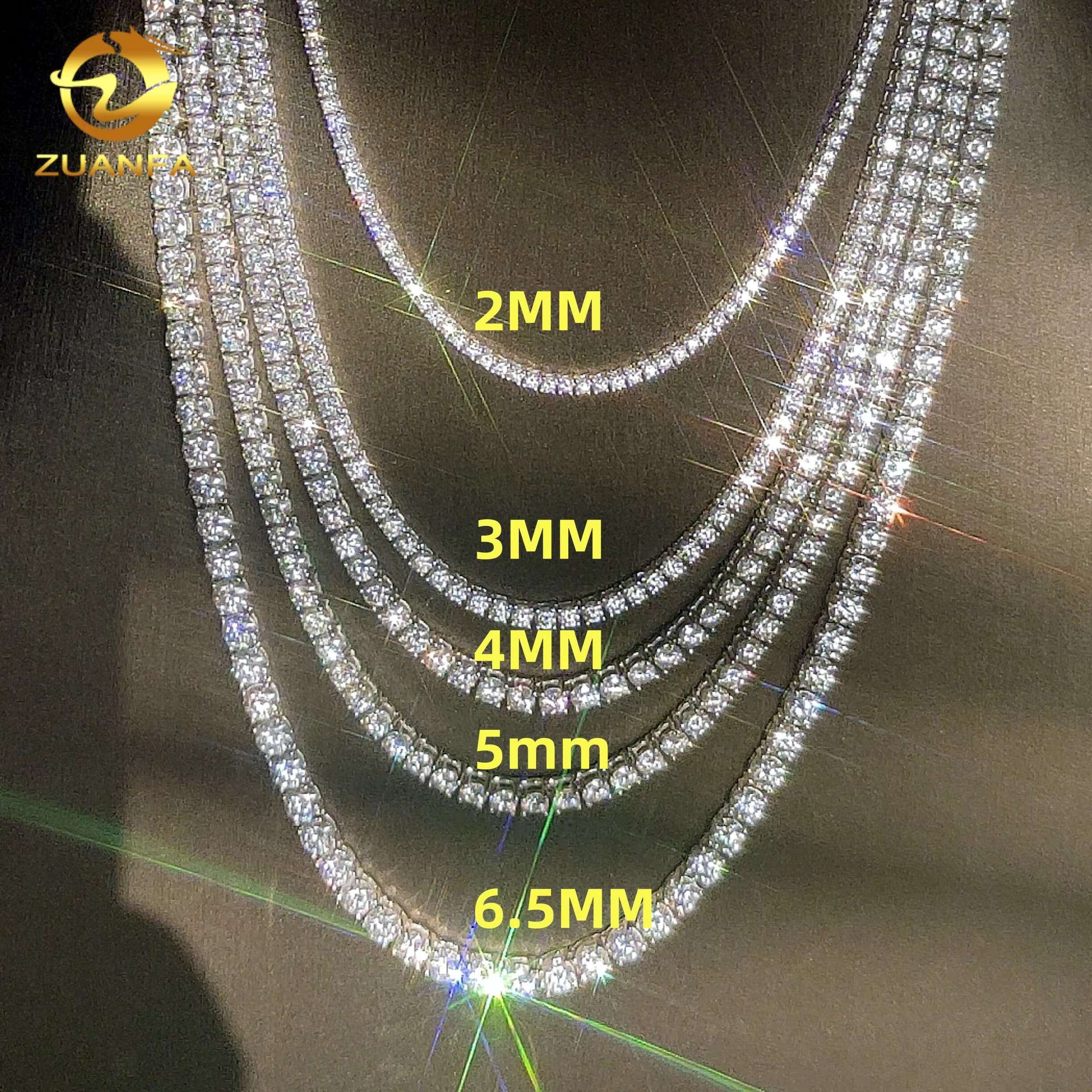 Factory Price Fashion Moissanite Diamond Tennis Chains 2mm-6.5mm Hip Hop Tennis Necklaces Bracelets for Men Women Silver Jewelry