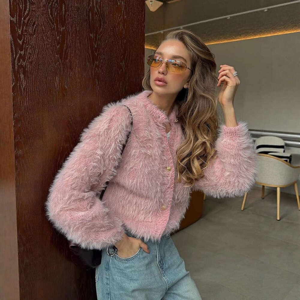 Soft Fuzzy 2025 Autumn Winter New Fashion Imitation Mink Knitted Sweater Cardigan for Women women's knitwear crop tops