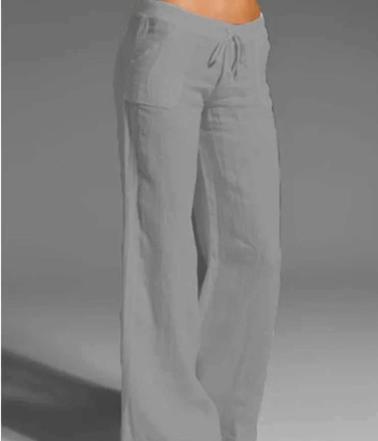Vintage Womens Linen Pants Palazzo 2024 Casual Loose Wide Leg Pants Elastic Waist PantsXJ250403