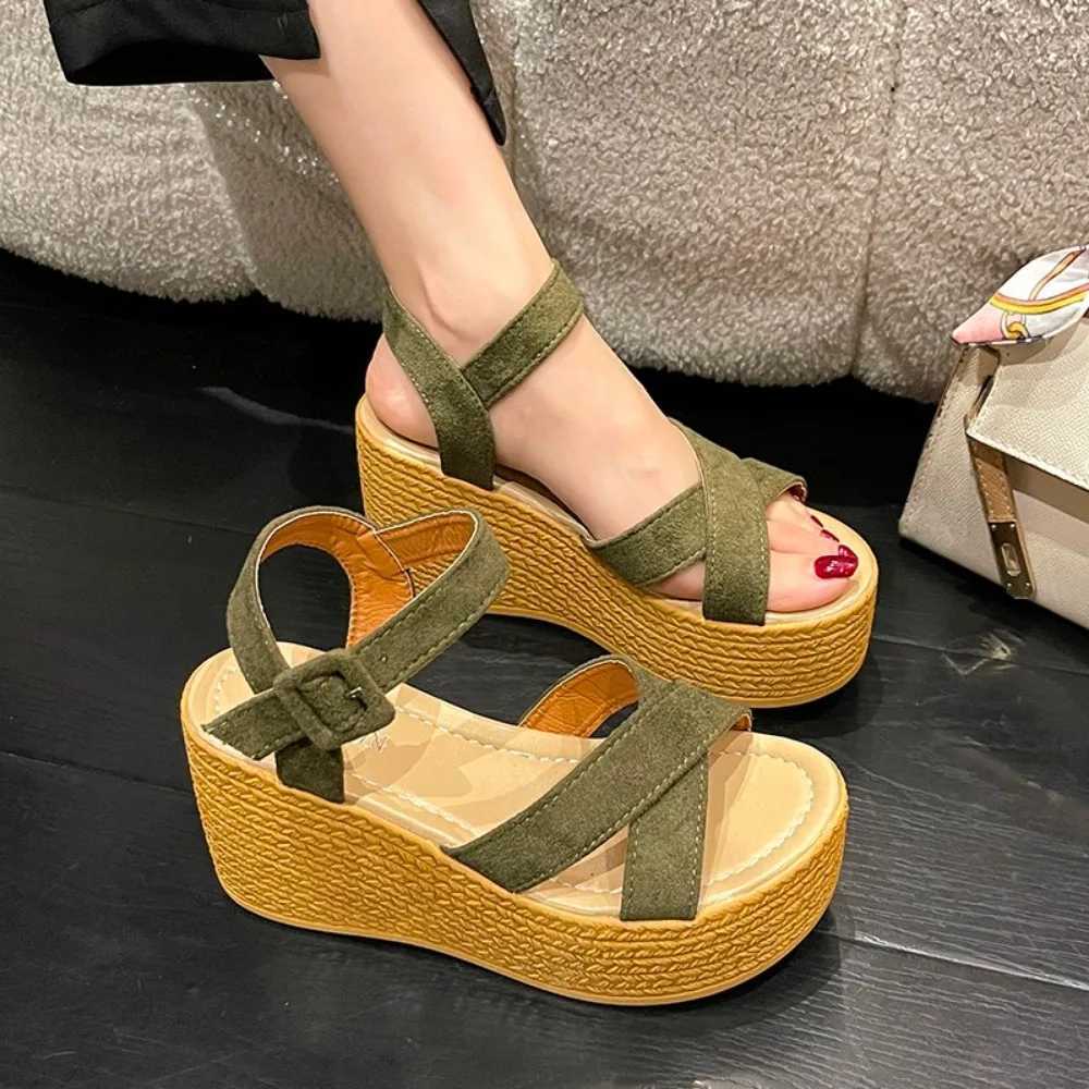 New Arrival 9cm Summer Womens Sandals Fashion High Heels Slope Sandals Platform Open Toe Womens Sandals Size 34-42 T250409