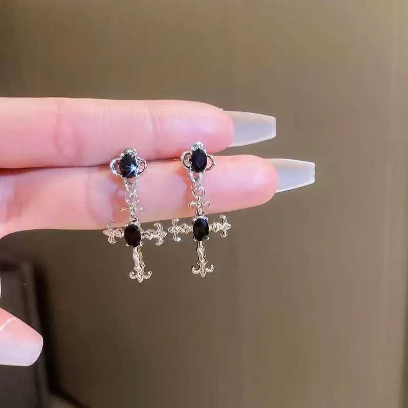 Gothic Cross Black Drill Drop Earrings Women Punk Halloween Jewellery Creativity Fashion Gorgeous Statement Jewelry Girl Gifts Z250408