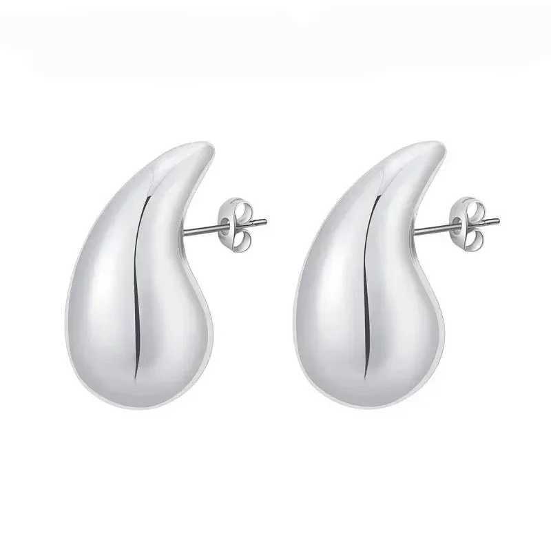 925 Sterling Silver 18K Gold Plated Chunky Dome Water Drop Earring for Women Vintage Glossy Thick Teardrop Hoop Earrings Jewelry Z250408